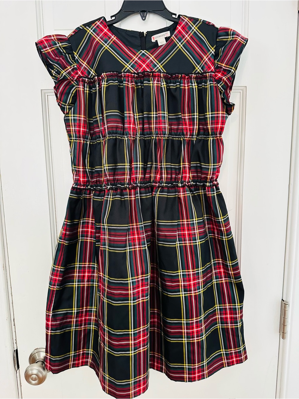Crewcuts Smocked Waist Dress Stewart Tartan Black & Red Christmas Holiday Sz 10